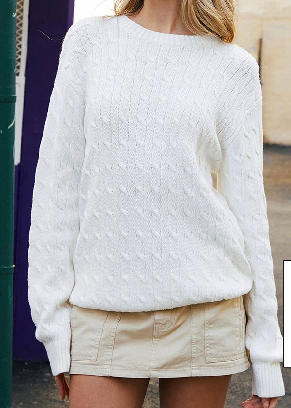 Brandy Melville Oversized Cable Knit Fisherman Sweater White Women Medium